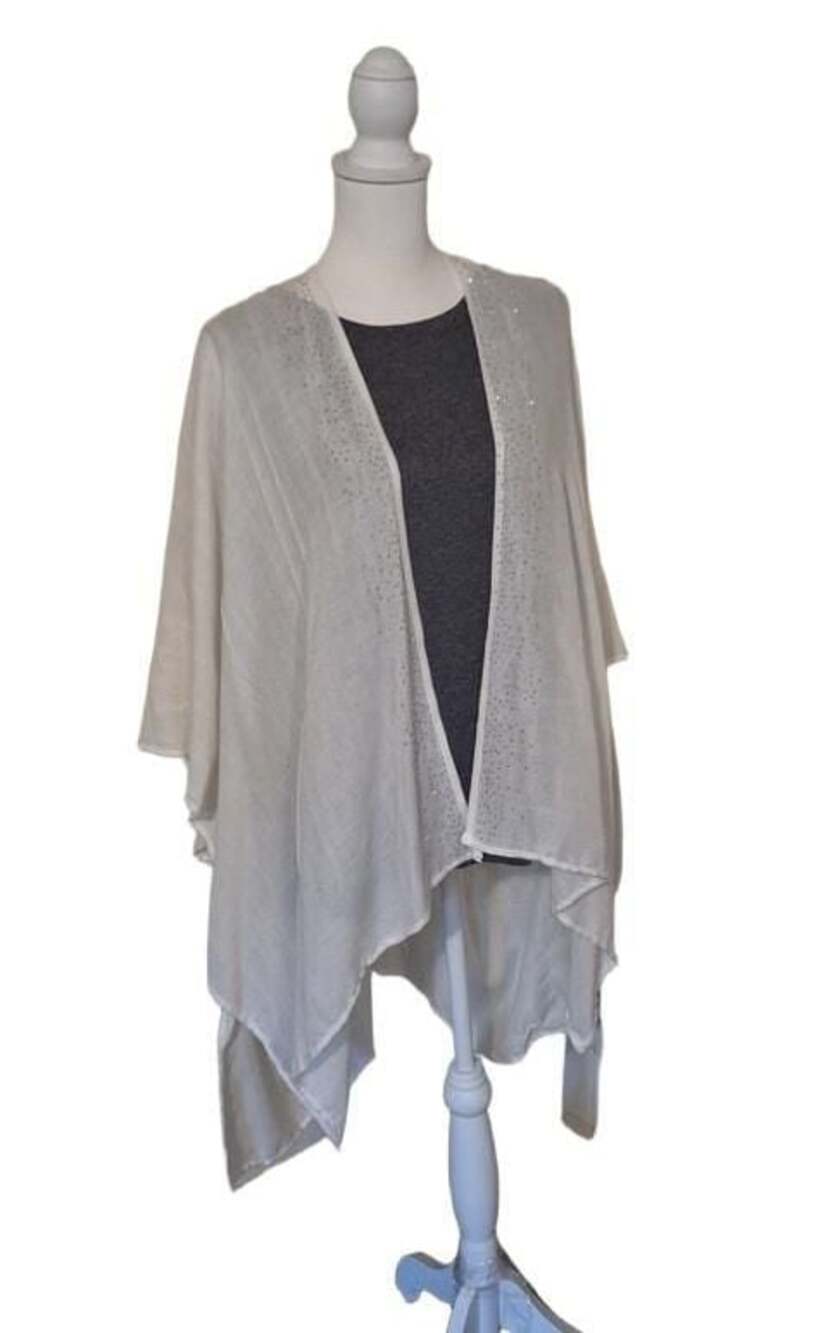 Sparkling Dress Topper Ellen Tracy Sheer Rhinestone Beach Cover Up Ruana NWT